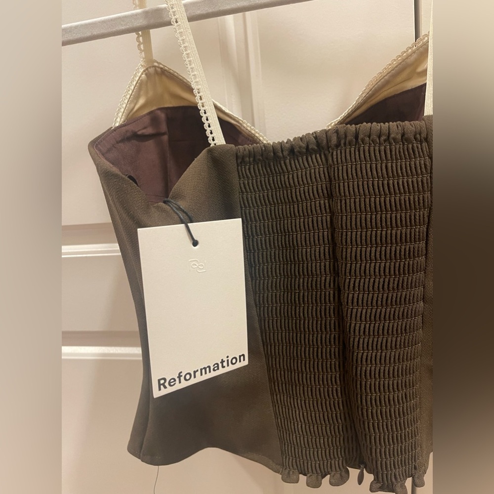 NEW Never Worn Reformation Brown Tank Top with Lace Detailing - Picture 5 of 7
